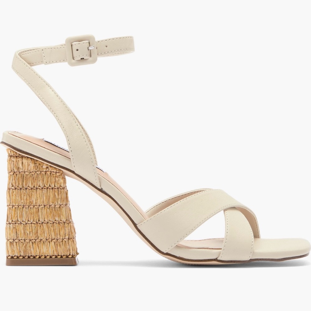 Steve Madden Cream Strappy Sandals with Woven Heel